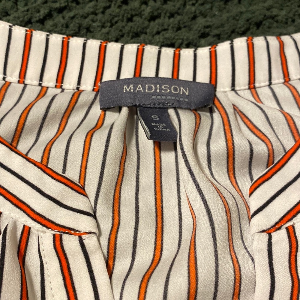 Women’s Small long sleeve blouse, black and orange stripes